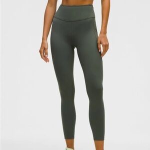 Lululemon Palm Deco Green Fast and Free Thermal Tights Leggings 25” with Pockets